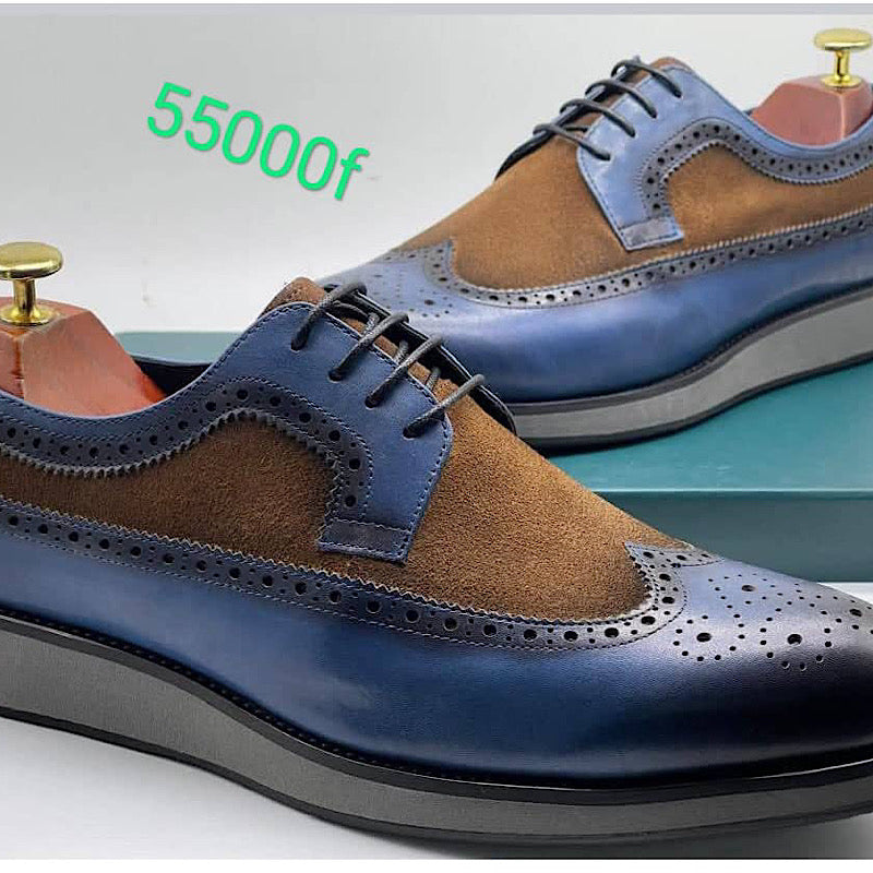 Soulier En Cuir Bleu-Marron