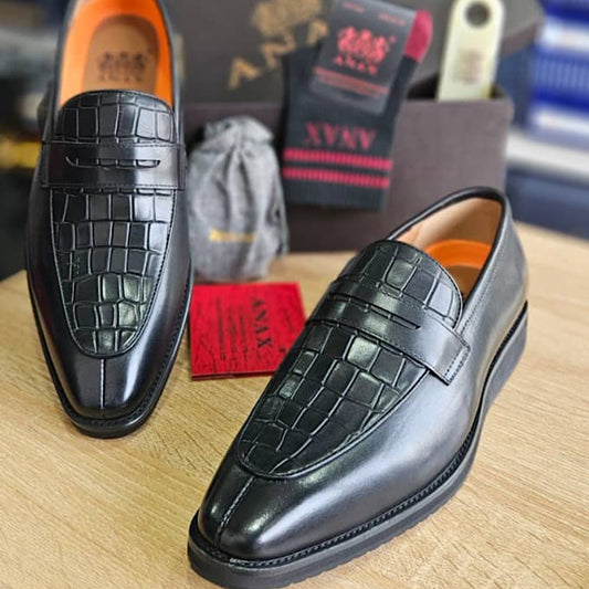 Mocassin Noir En Cuir