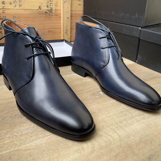 Soulier Botte En Cuir A Lacets