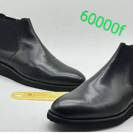 Soulier Bottes En Cuir Noir
