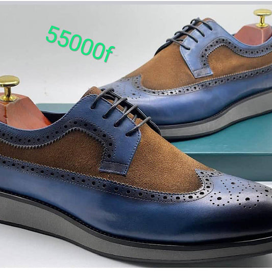 Soulier En Cuir Bleu-Marron