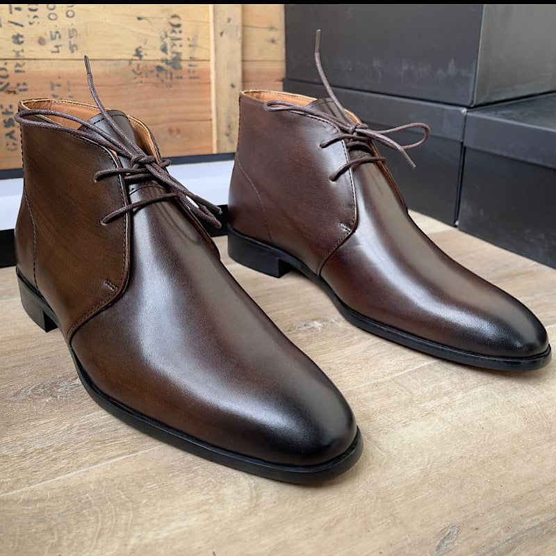 Soulier Botte En Cuir A Lacets